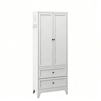 VIYET 72" White Steel Pantry Cabinet - Tall Kitchen Storage with 2 Drawers & Adjustable Shelves