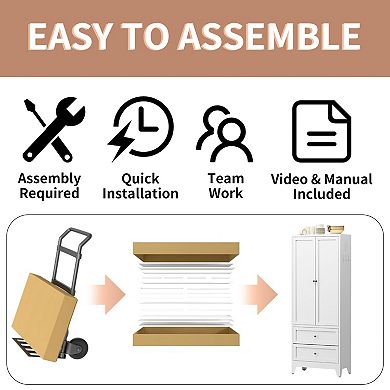 VIYET 72" White Steel Pantry Cabinet - Tall Kitchen Storage with 2 Drawers & Adjustable Shelves