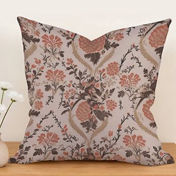 Outdoor Decorative Throw Pillow, 18" Pillow Cover Singular, France Toile Garden Rosewood