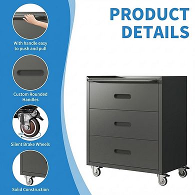 VIYET Heavy-Duty Rolling Tool Cabinet - 3-Drawer Metal Storage Chest with Wheels & Guarded Top