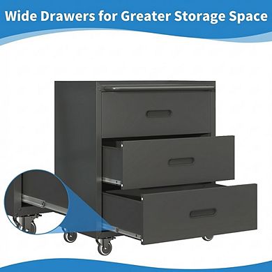 VIYET Heavy-Duty Rolling Tool Cabinet - 3-Drawer Metal Storage Chest with Wheels & Guarded Top