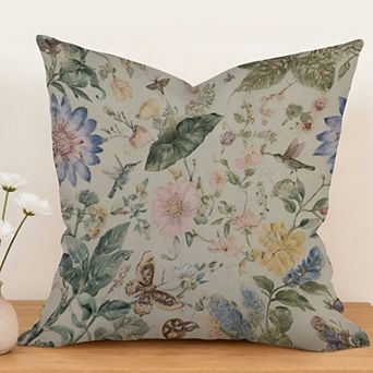 Chinoiserie Peony Garden Floral Butterfly And Birds Decorative Throw Pillow, 18" Pillow Cover