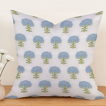 Hydrangea Springtime Blue Flower Decorative Throw Pillow, 18" Pillow Cover Singular