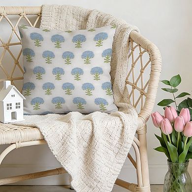 Hydrangea Springtime Blue Flower Decorative Throw Pillow, 18" Pillow Cover Singular