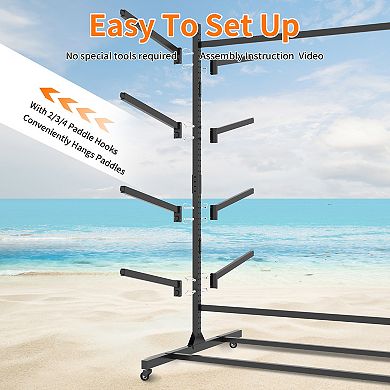 VIYET 82" Heavy Duty Kayak Rack - Adjustable 8-Kayak Freestanding Storage Stand with Wheels