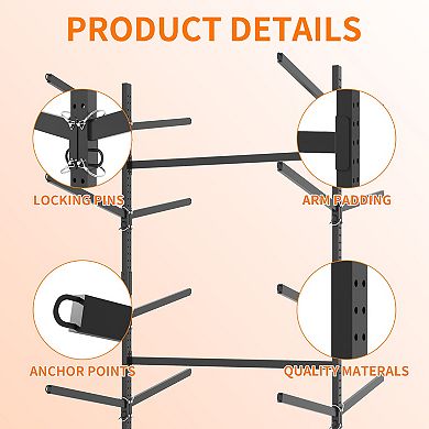 VIYET 82" Heavy Duty Kayak Rack - Adjustable 8-Kayak Freestanding Storage Stand with Wheels