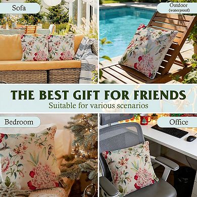 Decorative Throw Pillow, 18" Pillow Cover Singular, Bird And Chinoiserie Floral Peony