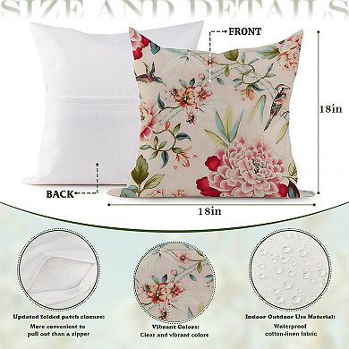 Decorative Throw Pillow, 18" Pillow Cover Singular, Bird And Chinoiserie Floral Peony
