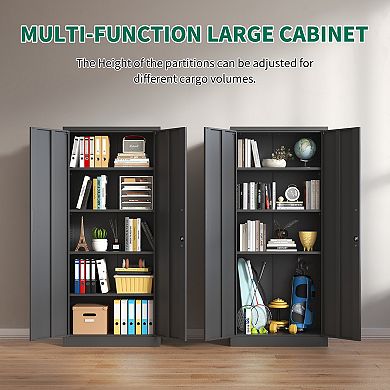 VIYET 72" Metal Office Storage Cabinet - Tall Locking Steel Cabinet with 4 Adjustable Shelves
