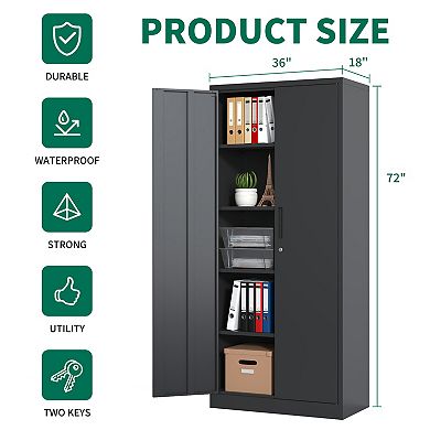 VIYET 72" Metal Office Storage Cabinet - Tall Locking Steel Cabinet with 4 Adjustable Shelves