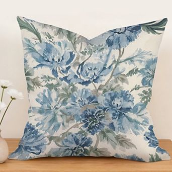 Outdoor Decorative Throw Pillow Cover, 18", 1 Pack, Thibaut Ikat Flower in Blue