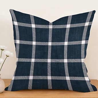 Outdoor Decorative Throw Pillow Cover, 18", 1 Pack, Navy Blue Buffalo Plaid