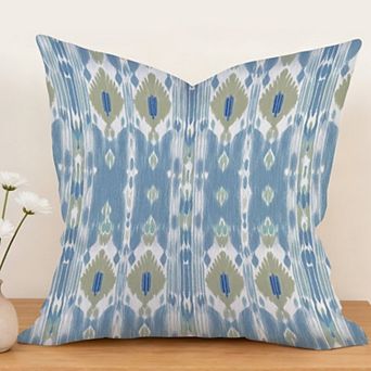 Outdoor Decorative Throw Pillow Cover, 18", 1 Pack, Indigo Ikat Fabric Blue