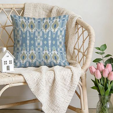 Outdoor Decorative Throw Pillow Cover, 18", 1 Pack, Indigo Ikat Fabric Blue