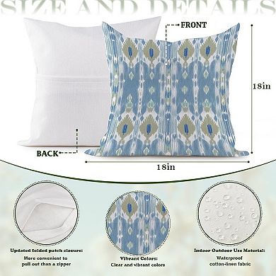 Outdoor Decorative Throw Pillow Cover, 18", 1 Pack, Indigo Ikat Fabric Blue