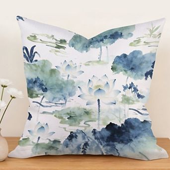 Blue Green Toile Floral Decorative Throw Pillow, 18" Pillow Cover Singular