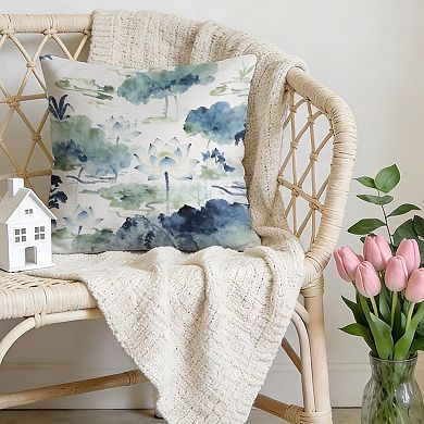 Blue Green Toile Floral Decorative Throw Pillow, 18" Pillow Cover Singular