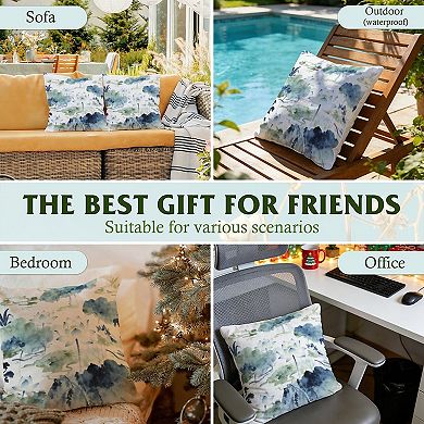 Blue Green Toile Floral Decorative Throw Pillow, 18" Pillow Cover Singular