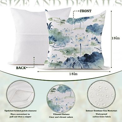 Blue Green Toile Floral Decorative Throw Pillow, 18" Pillow Cover Singular