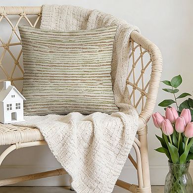 Chinoiserie Boho Stripes Beige Decorative Throw Pillow, 18" Pillow Cover Singular