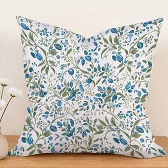 Outdoor Decorative Throw Pillow Cover, 18", 1 Pack, Blue Berry Floral Print