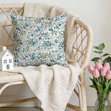 Outdoor Decorative Throw Pillow Cover, 18", 1 Pack, Blue Berry Floral Print