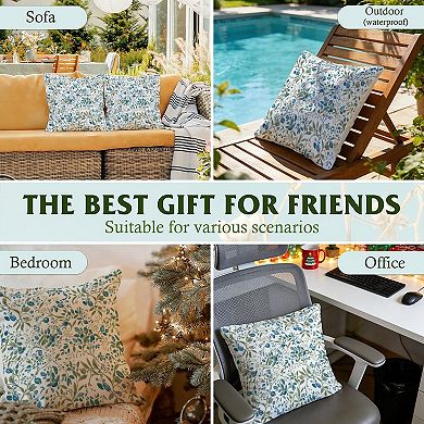 Outdoor Decorative Throw Pillow Cover, 18", 1 Pack, Blue Berry Floral Print