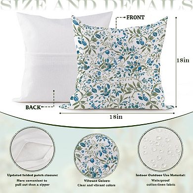 Outdoor Decorative Throw Pillow Cover, 18", 1 Pack, Blue Berry Floral Print