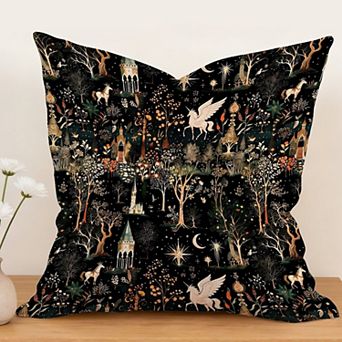 Forest Horse Castle Botanical Decorative Throw Pillow, 18" Pillow Cover Singular
