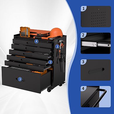 VIYET 34" Rolling Metal Tool Chest - 6-Drawer Heavy-Duty Mobile Garage Cabinet & Tool Organizer