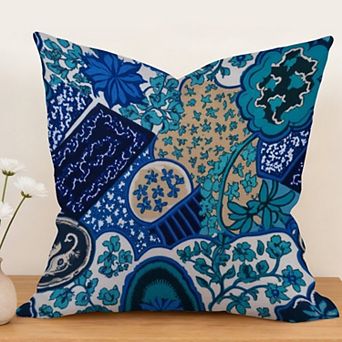 Decorative Throw Pillow, 18" Pillow Cover Singular, Bohemian Botanical Blue