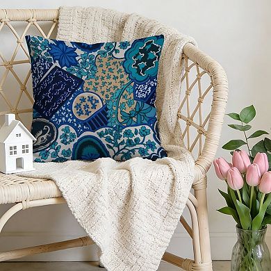 Decorative Throw Pillow, 18" Pillow Cover Singular, Bohemian Botanical Blue