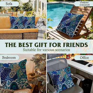 Decorative Throw Pillow, 18" Pillow Cover Singular, Bohemian Botanical Blue