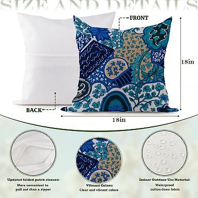Decorative Throw Pillow, 18" Pillow Cover Singular, Bohemian Botanical Blue