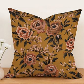 Outdoor Decorative Throw Pillow, 18" Pillow Cover Singular, Chinoiserie Vintage Floral