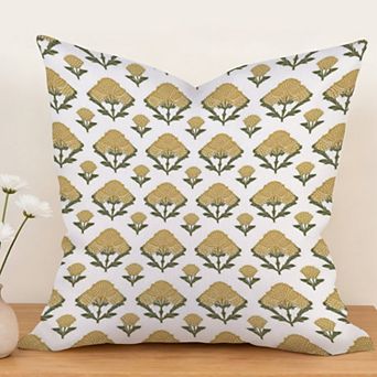 Outdoor Decorative Throw Pillow Cover, 18", 1 Pack, Mughal Floral Golden Tan