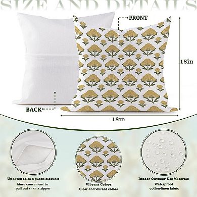 Outdoor Decorative Throw Pillow Cover, 18", 1 Pack, Mughal Floral Golden Tan