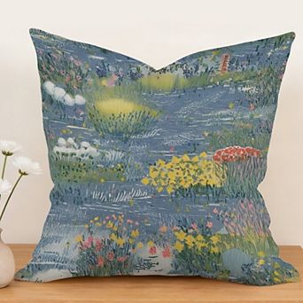 Decorative Throw Pillow, 18" Pillow Cover Singular, Chinoiserie Coastal Style Floral Garden
