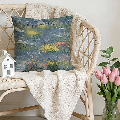 Decorative Throw Pillow, 18" Pillow Cover Singular, Chinoiserie Coastal Style Floral Garden