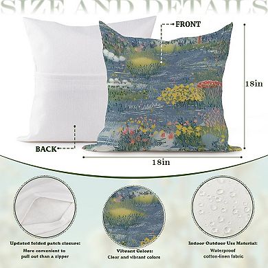 Decorative Throw Pillow, 18" Pillow Cover Singular, Chinoiserie Coastal Style Floral Garden