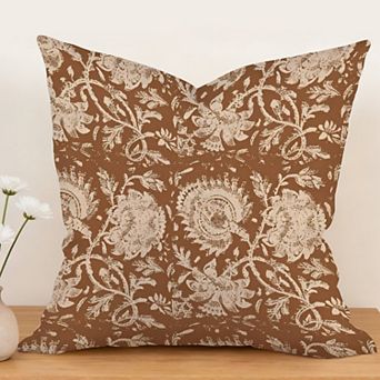 Outdoor Decorative Throw Pillow, 18" Pillow Cover Singular, Vintage Floral Print Tea Brown