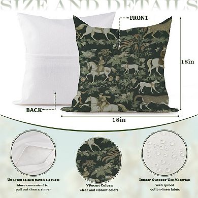 Decorative Throw Pillow, 18" Pillow Cover Singular, Chinoiserie Horse Toile in Green
