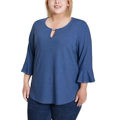 Plus Size 3/4 Bell Sleeve Top With Hardware