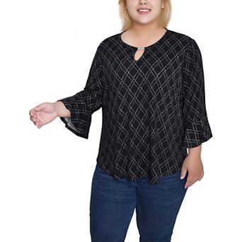 Plus Size 3/4 Bell Sleeve Top With Hardware