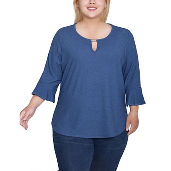 Plus Size 3/4 Bell Sleeve Top With Hardware