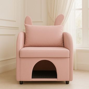 Bunny Ear Pet Friendly Armchair, with Side Pocket, Built in Cat Dog Hideaway, Dual Use Sofa Chair