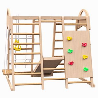 7-in-1 Indoor Jungle Gym Playset, for Kids Aged 3-8, Montessori Playground Climb Set