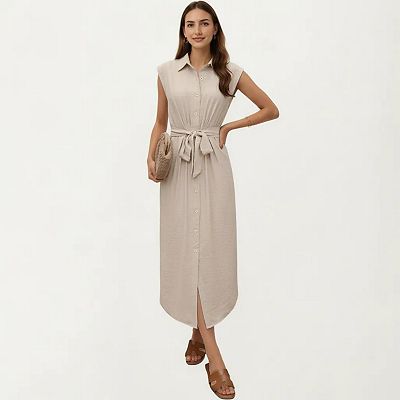 collared button through midi dress COLLARED BUTTON THROUGH MIDI DRESS