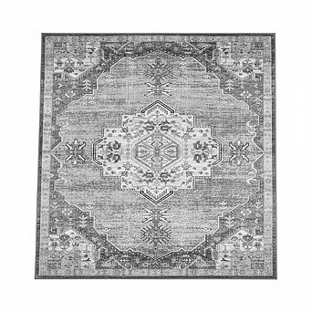 Vintage Medallion Rug, Low Pile Distressed Floor Cover for Living Room Bedroom Dining Room