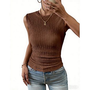 Zeagoo Women's High Neck Casual Business Slim Fitted Ribbed Basic Tank Tops Summer Sleeveless Shirts